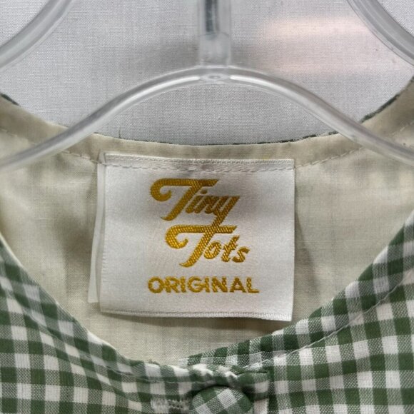 Tiny Tots Original Vintage Dress Girls Size 2T Gingham Floral Puff Sleeves Green - Picture 4 of 8